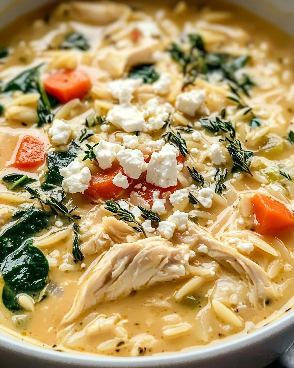 Creamy Chicken Feta Soup with Orzo in Slow Cooker