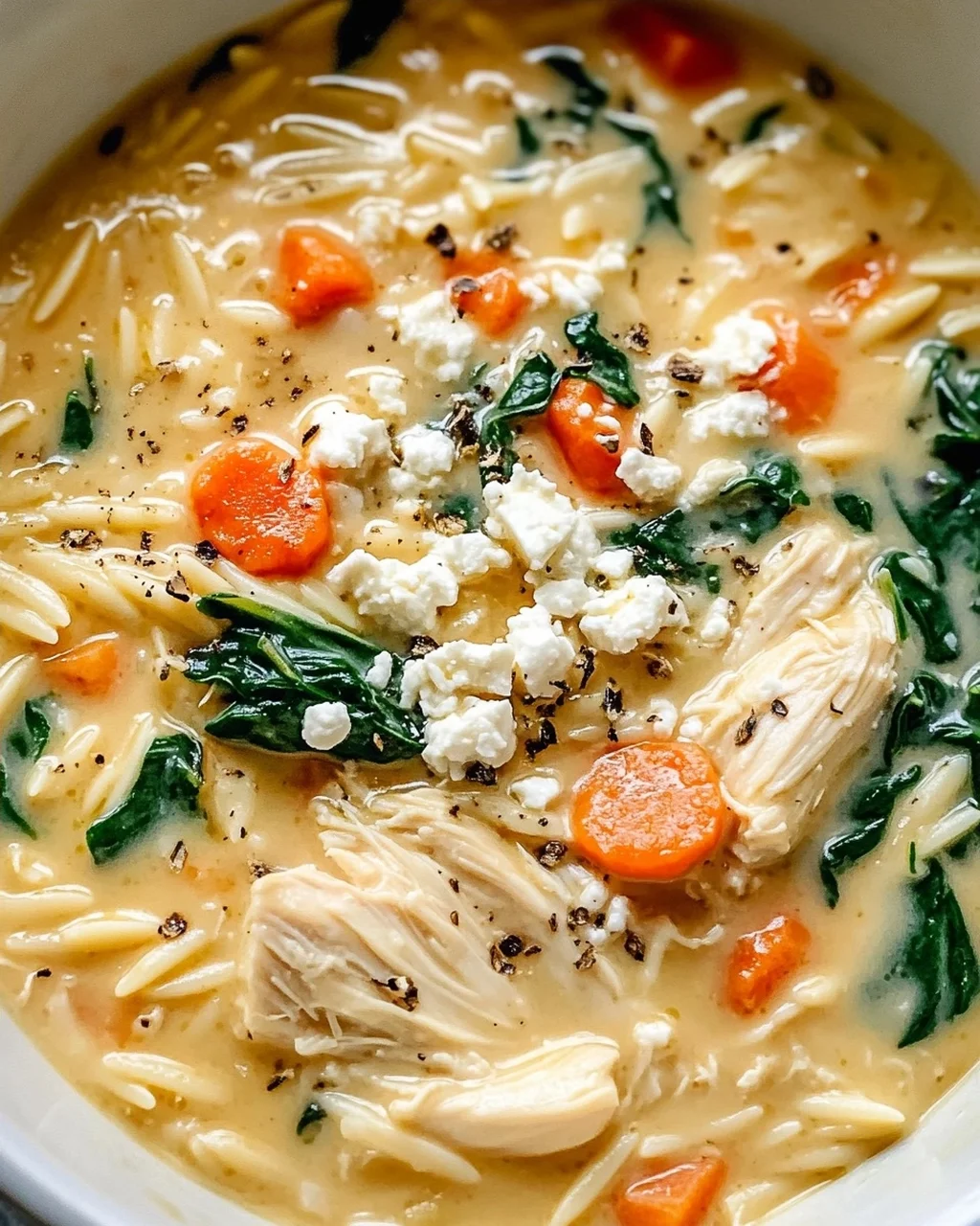 Creamy Chicken Feta Soup with Orzo in Slow Cooker