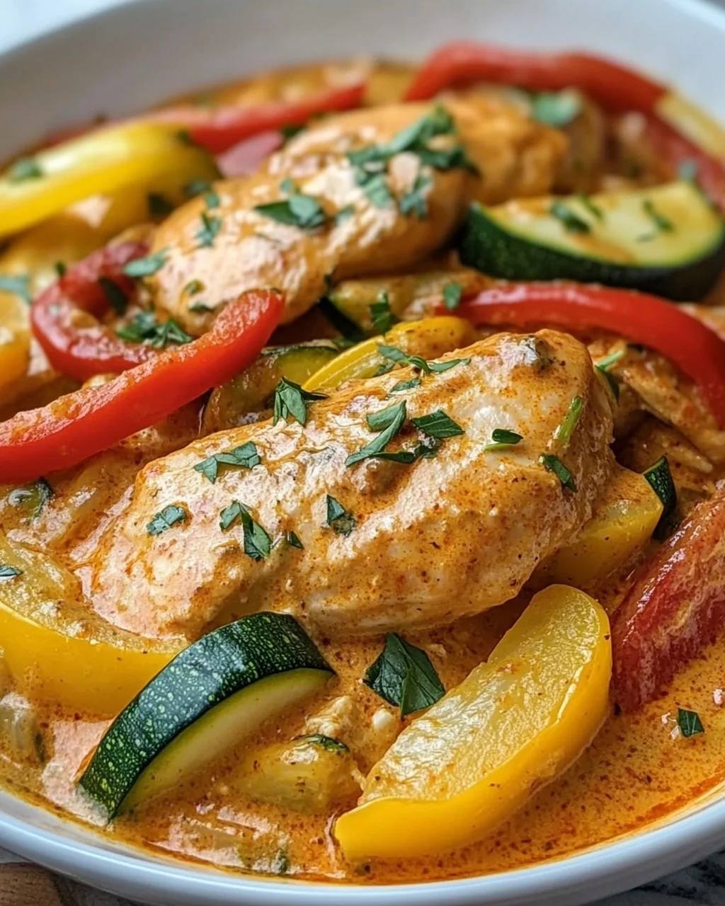 Cremiges Paprika Zucchini Hähnchen – Lecker und einfach!