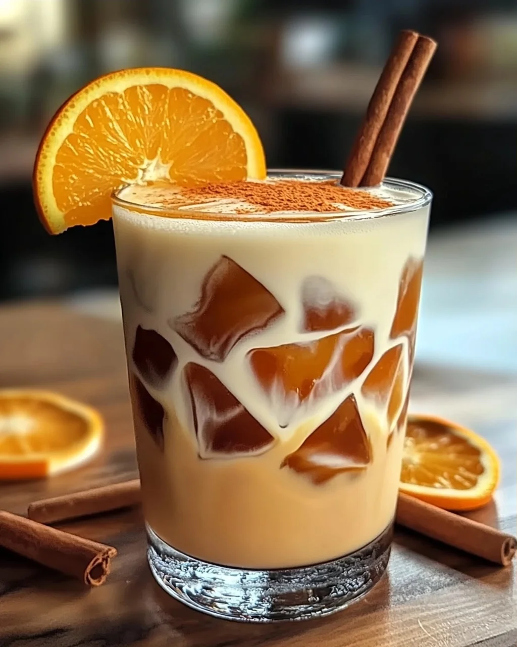 Erfrischender Eiskaffee mit Orange und Zimt für heiße Tage