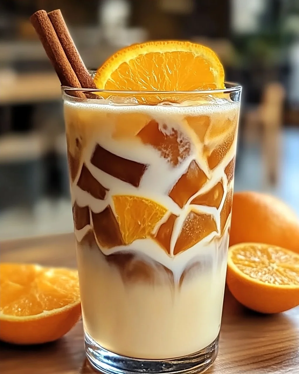 Erfrischender Eiskaffee mit Orange und Zimt für heiße Tage
