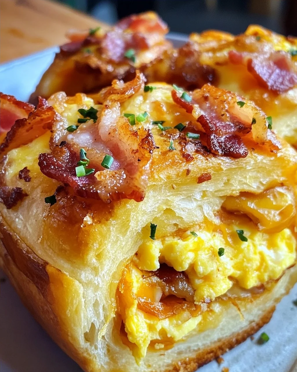 Frühstücksrollen mit Rührei, Käse und Speck