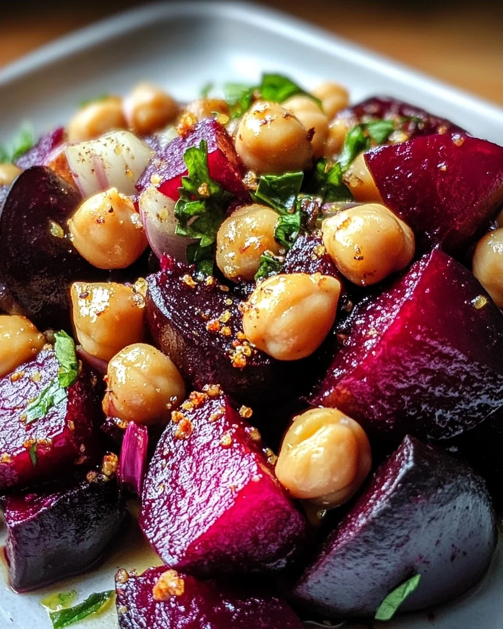 Geröstete Rote Bete mit Knoblauch & Kichererbsen