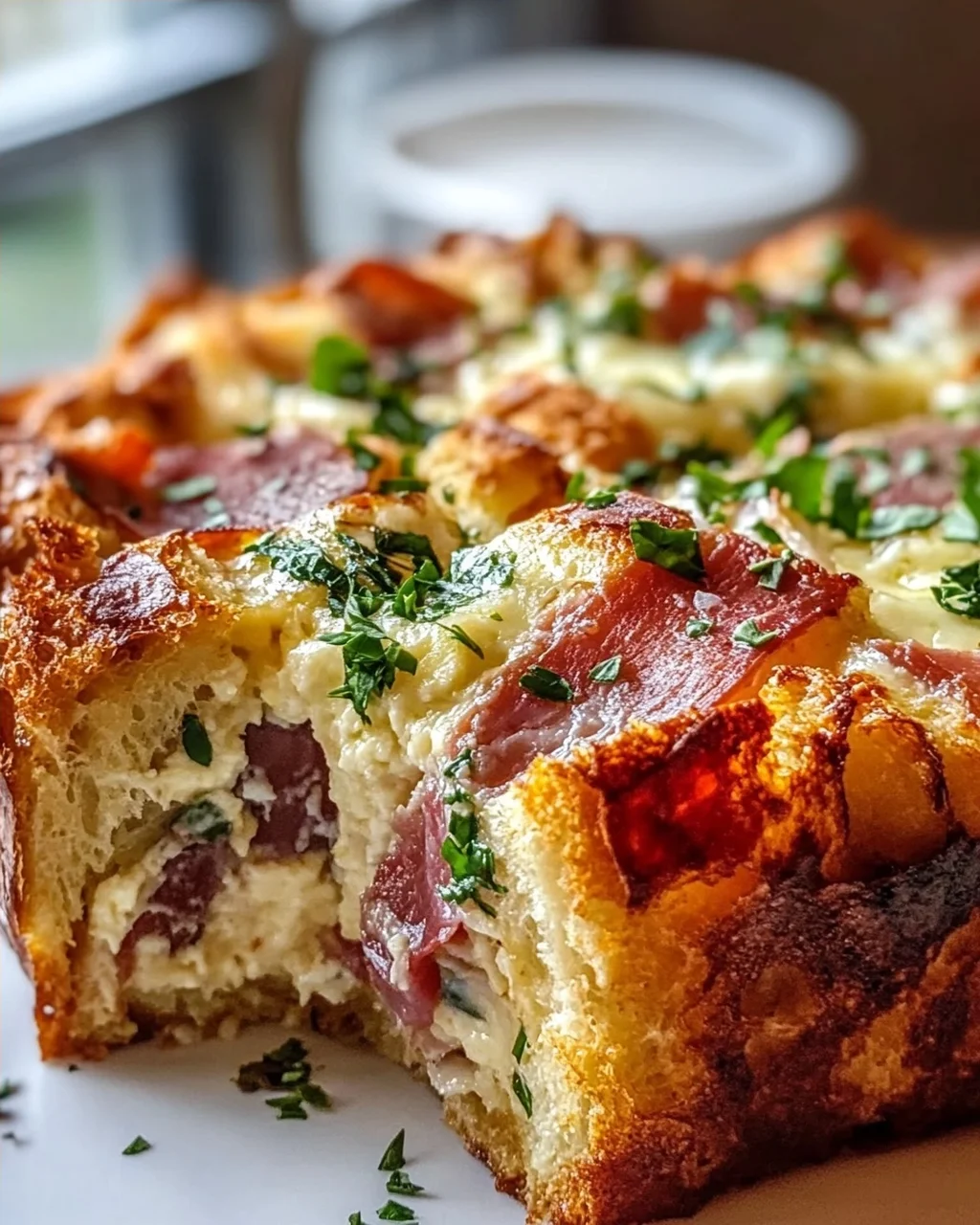 Herzhafte Mozzarella-Rinder-Prosciutto Frühstücks-Strata