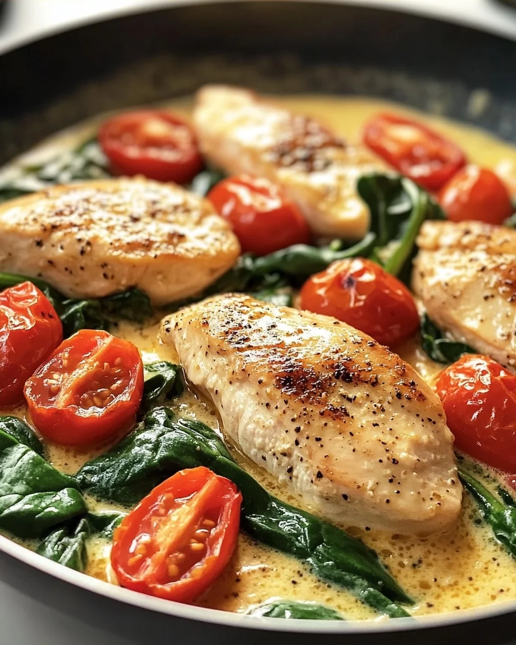Keto Hähnchen Spinat Tomaten Pfanne: Cremiger Genuss mit Spinat & Tomaten
