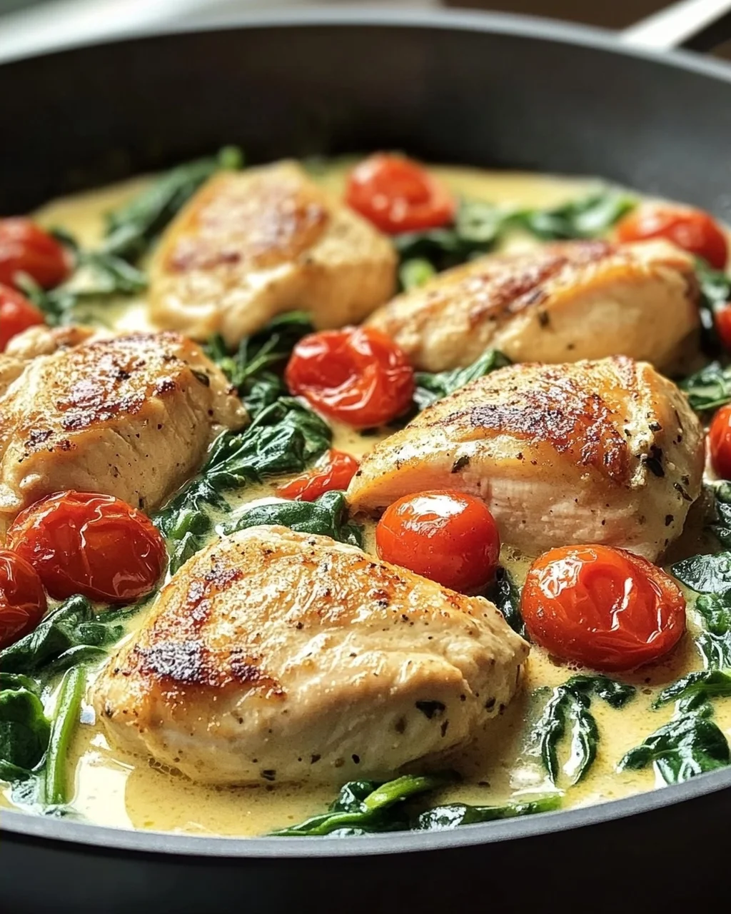 Keto Hähnchen Spinat Tomaten Pfanne: Cremiger Genuss mit Spinat & Tomaten