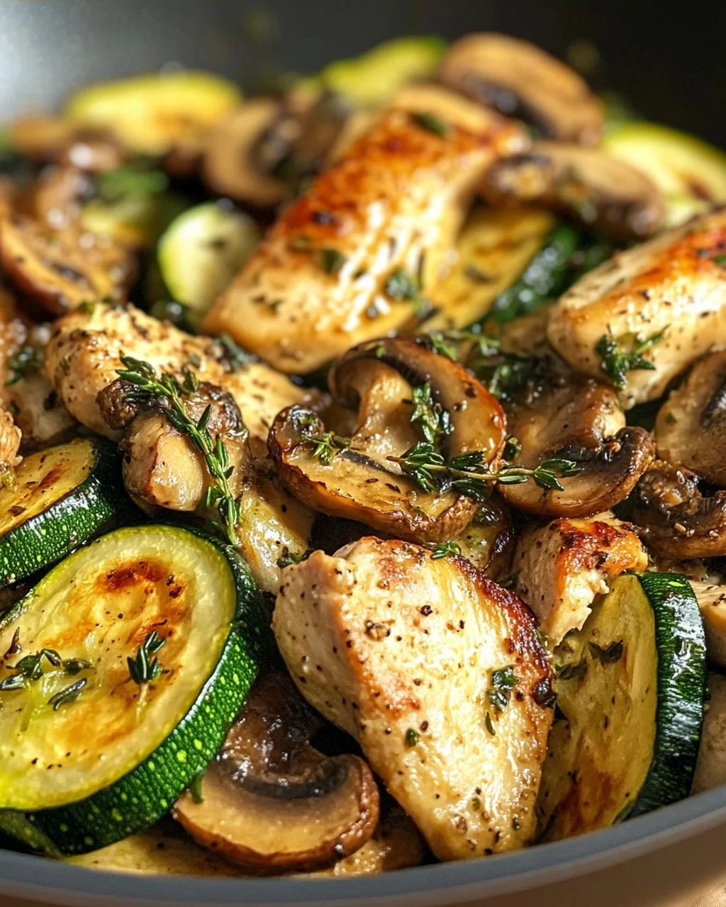 Keto Hähnchen-Zucchini-Pfanne mit Pilzen