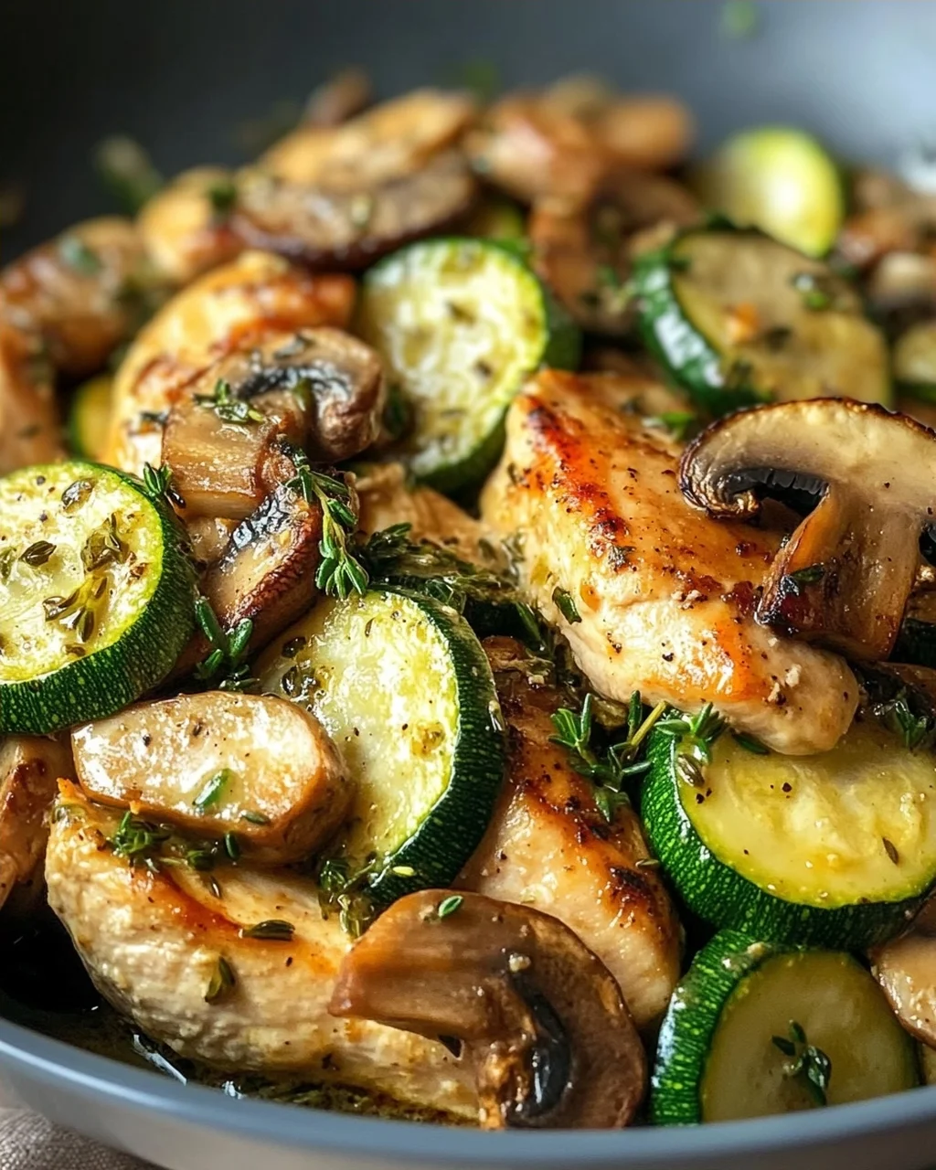 Keto Hähnchen-Zucchini-Pfanne mit Pilzen