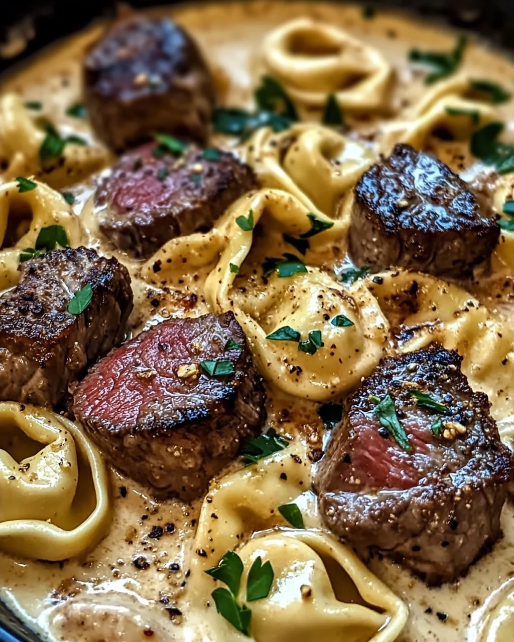 Knoblauchsteak-Tortellini in Sahnehause-Saucen-Glück