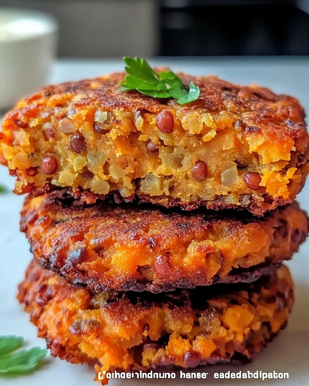 Knusprige Süßkartoffel- und rote Linsen-Patties