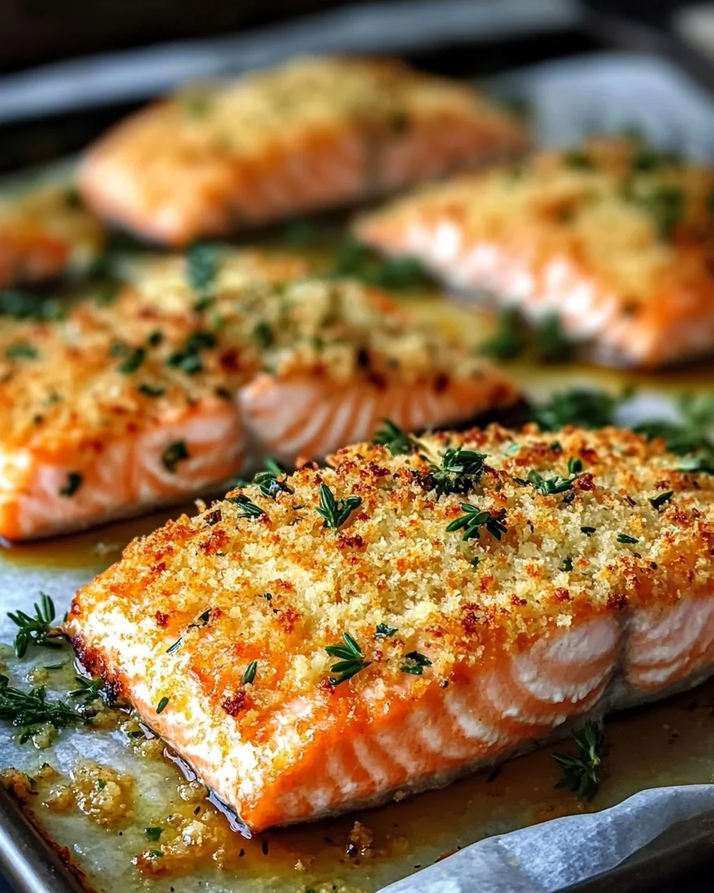 Krosse im Ofen gebackene Parmesan-Krustenlachsfilets