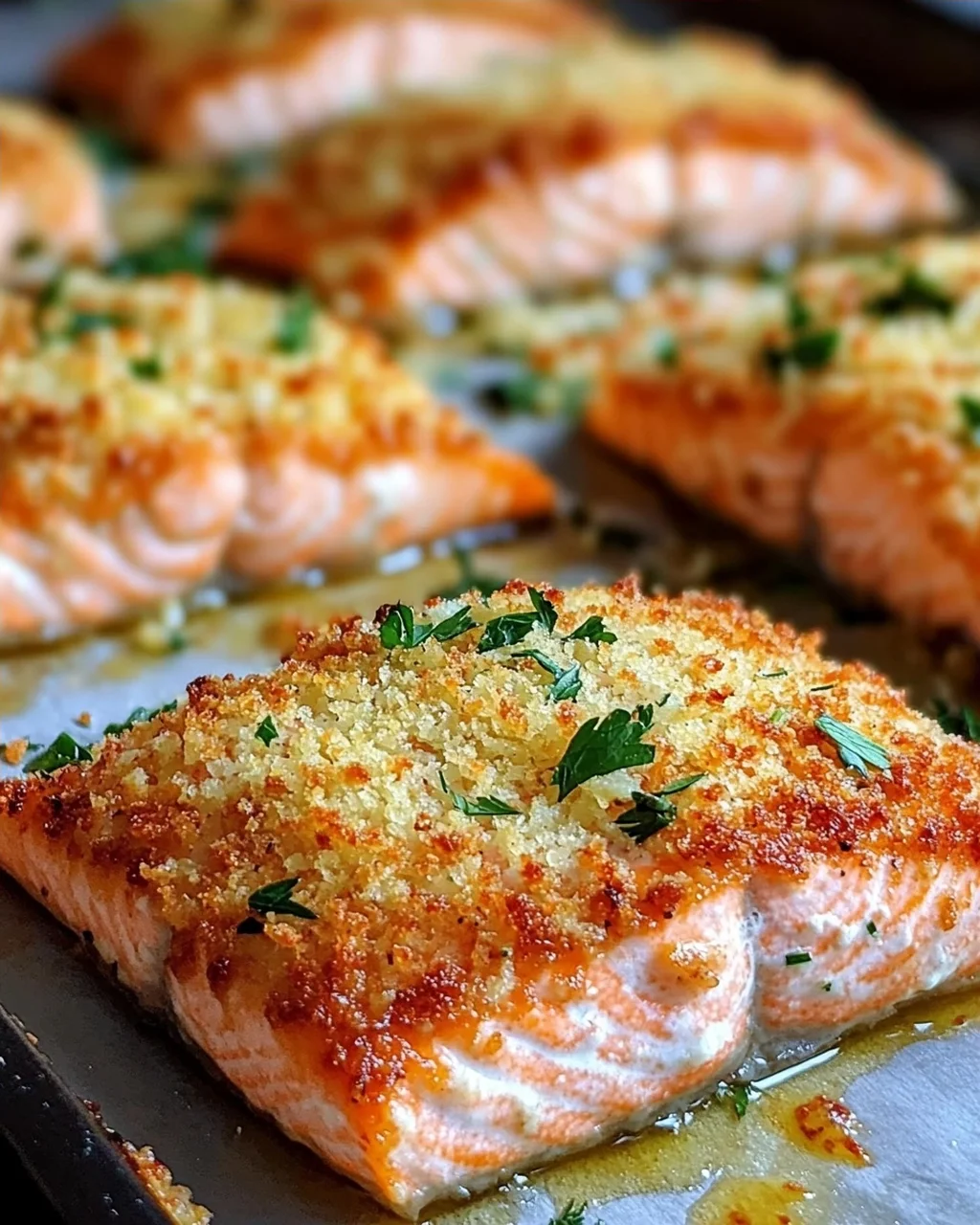 Krosse im Ofen gebackene Parmesan-Krustenlachsfilets