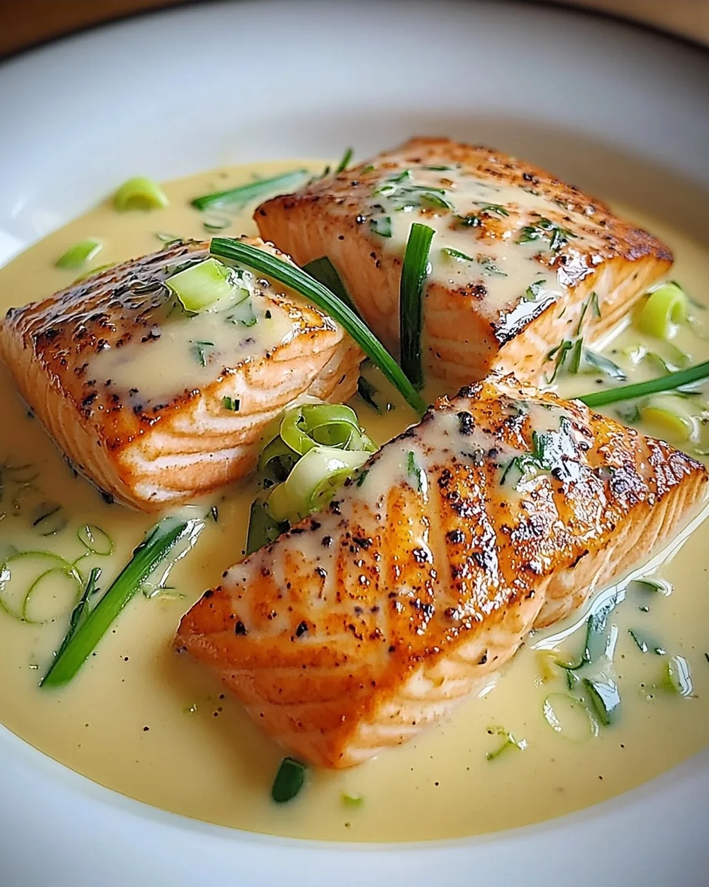 Lachs in Frühlingszwiebel-Sahnesoße