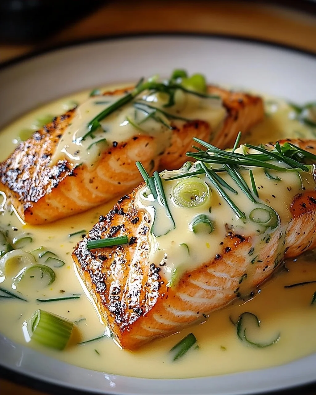 Lachs in Frühlingszwiebel-Sahnesoße