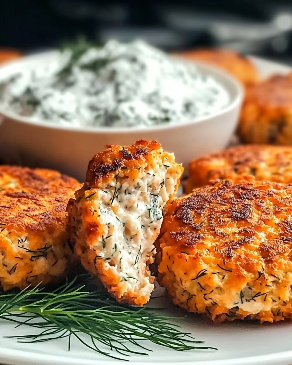 Lachsbratlinge mit scharfer Dill-Knoblauch-Dip