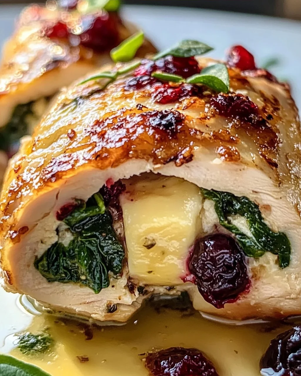 Leckeres gefülltes Hähnchen mit Brie, Spinat & Preiselbeere