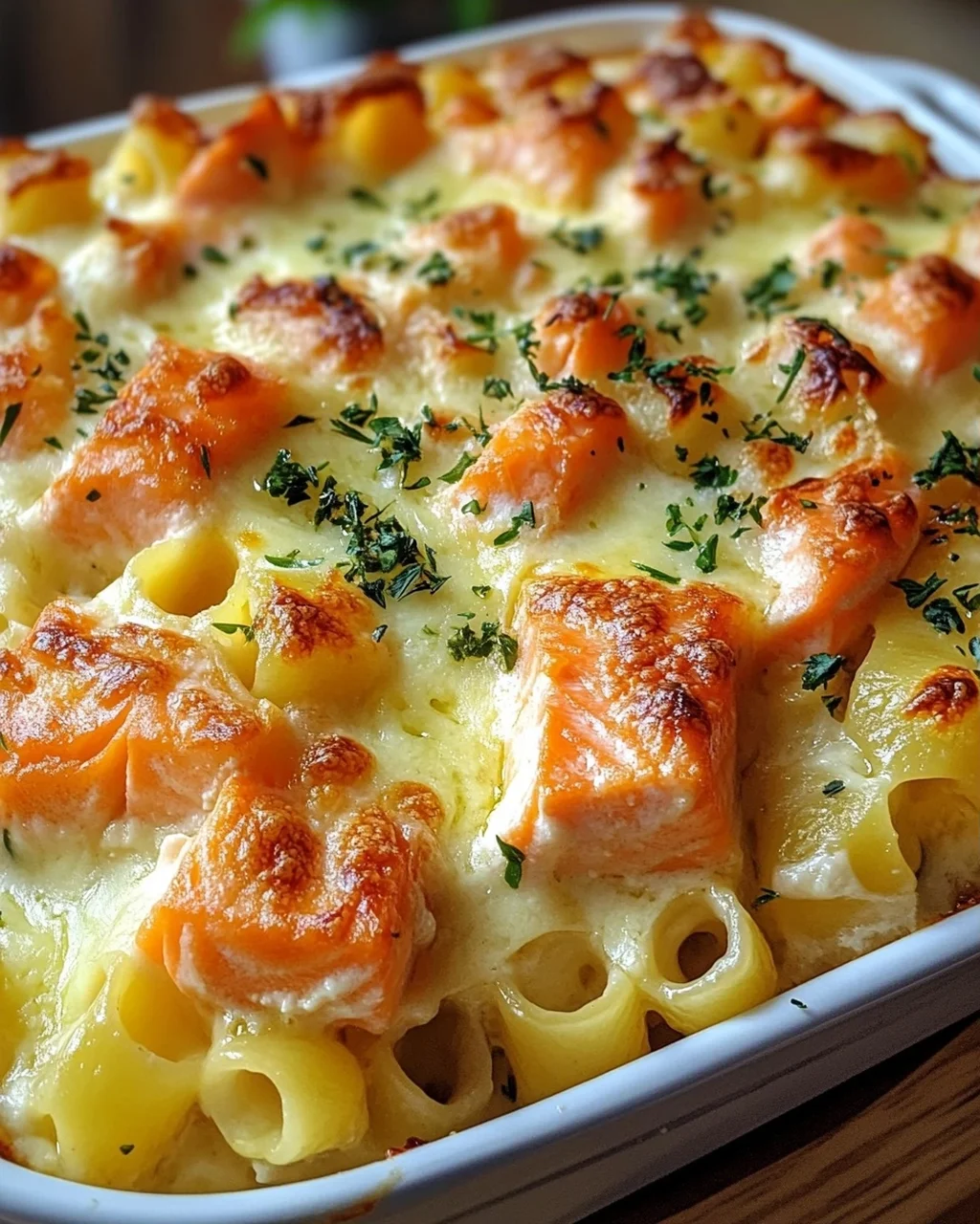 Nudelauflauf mit Lachs und Sahne