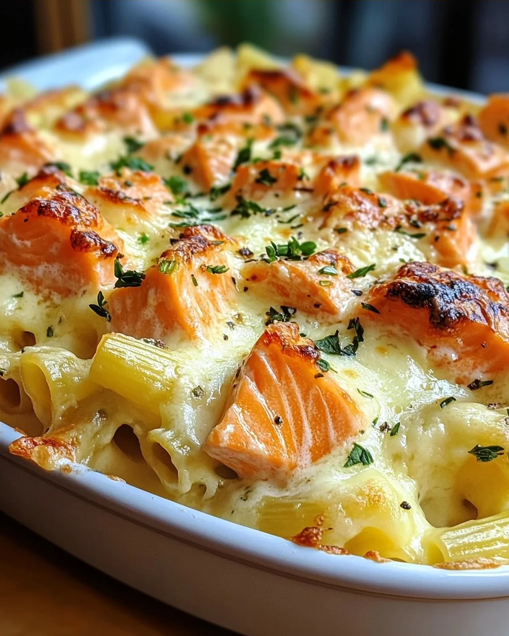 Nudelauflauf mit Lachs und Sahne