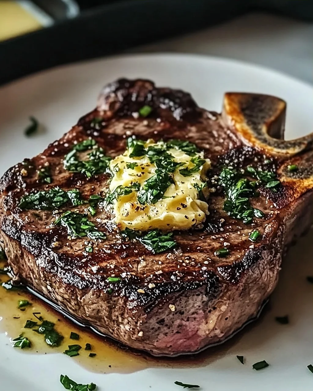 Perfektes in der Pfanne gebratenes Steak mit Knoblauchbutter