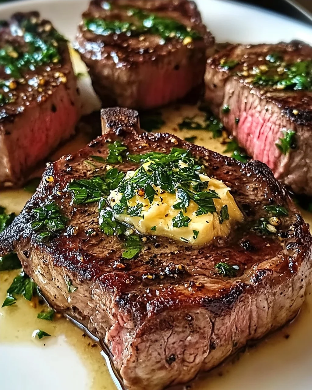 Perfektes in der Pfanne gebratenes Steak mit Knoblauchbutter