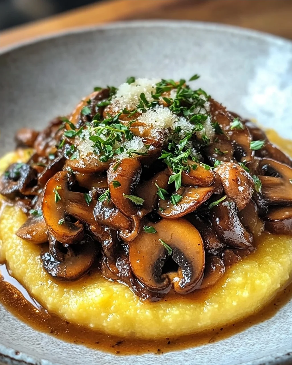 Pilzragout auf Parmesan-Polenta