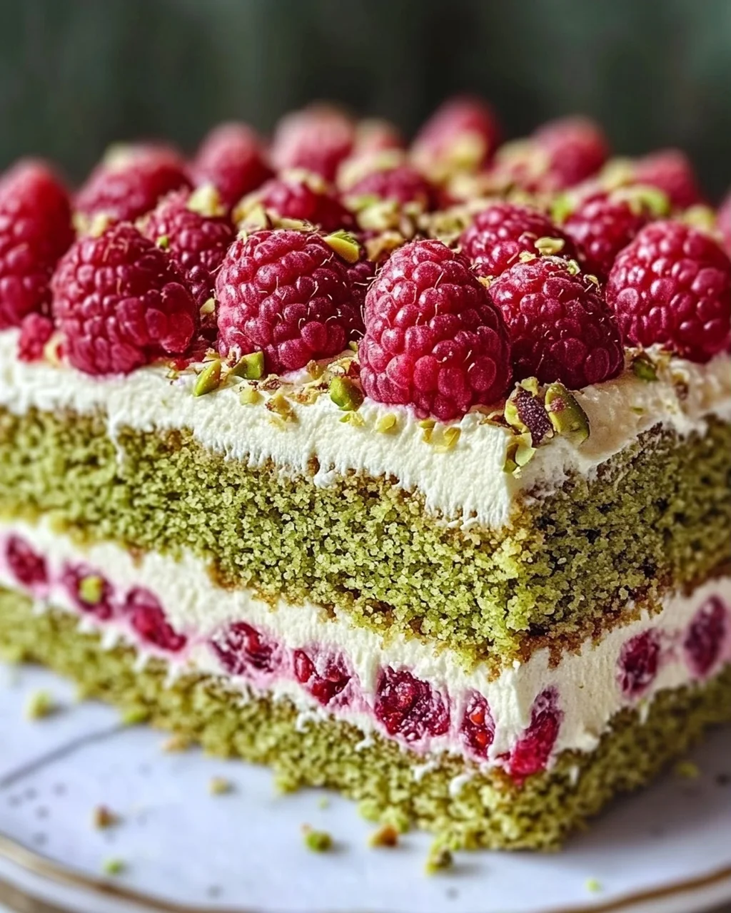 Pistazien-Himbeer-Torte mit Mascarpone-Creme