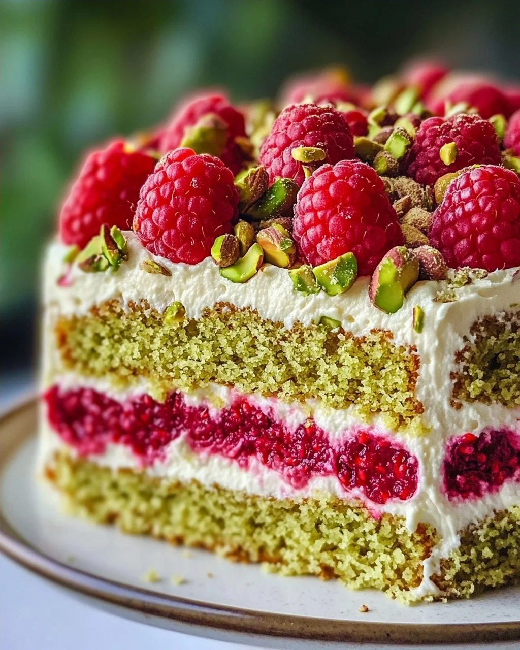 Pistazien-Himbeer-Torte mit Mascarpone-Creme