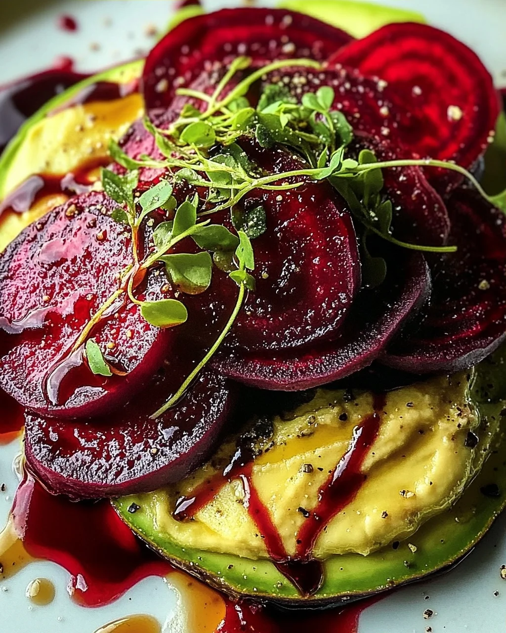 Rote Bete Carpaccio auf Avocadocreme