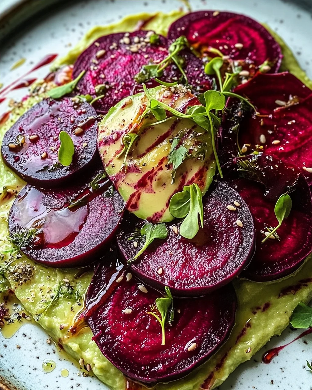 Rote Bete Carpaccio auf Avocadocreme