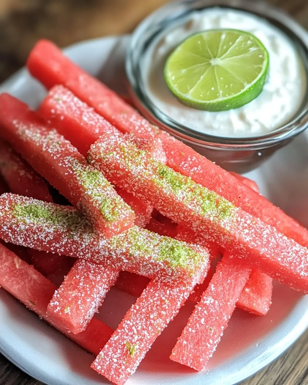 Scharfe Wassermelonen-Pommes mit Kokos-Limetten-Dip