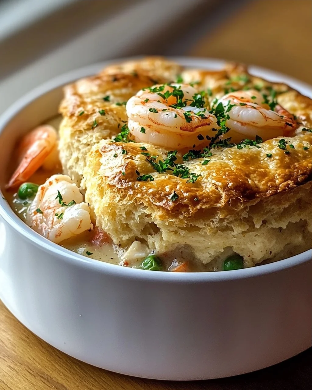 Slow Cooker Cheddar Bay Biscuit Seafood Pot Pie Rezept