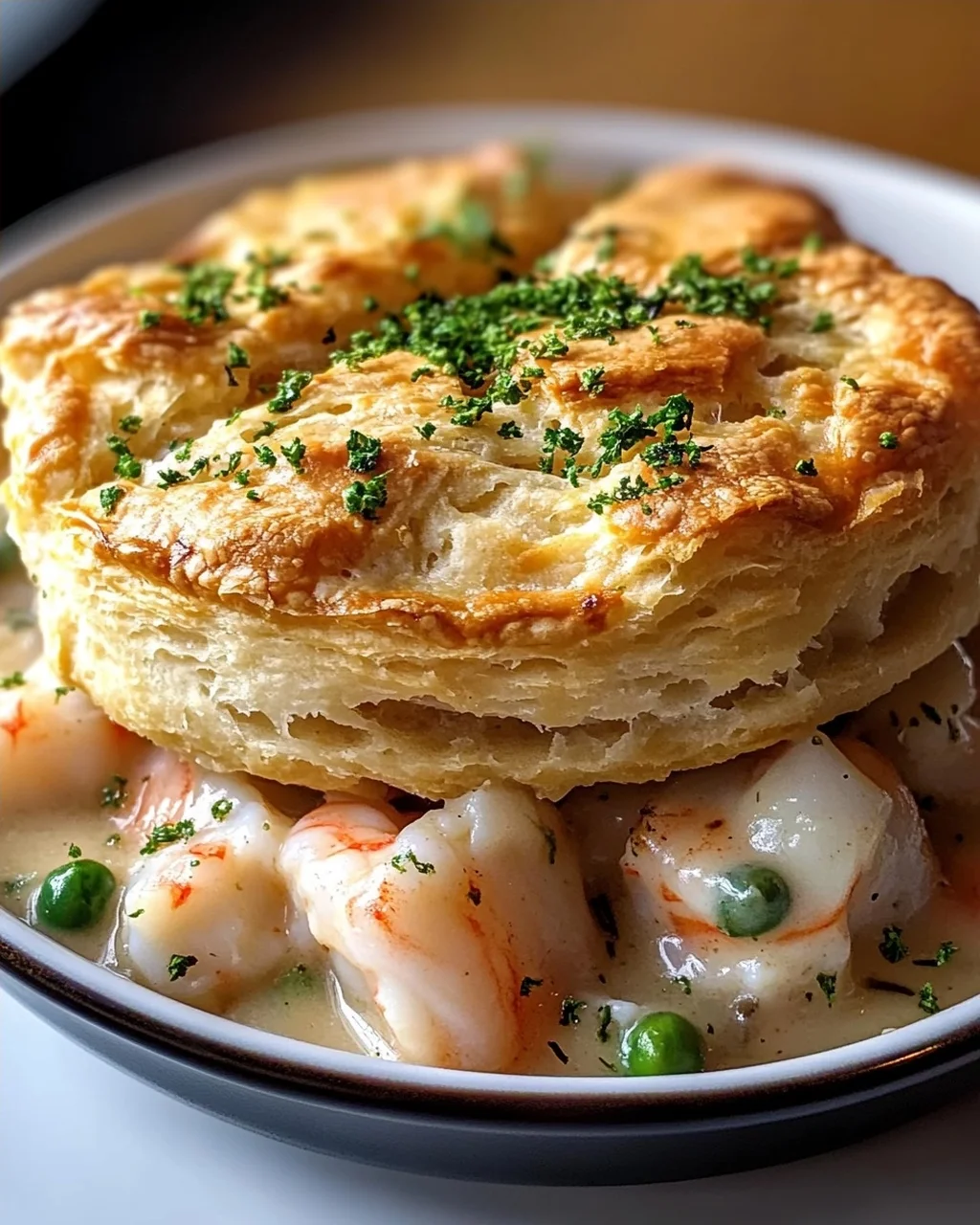 Slow Cooker Cheddar Bay Biscuit Seafood Pot Pie Rezept