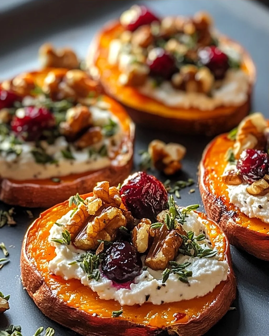 Unwiderstehliche Geröstete Süßkartoffel-Scheiben mit Ricotta und Walnüssen