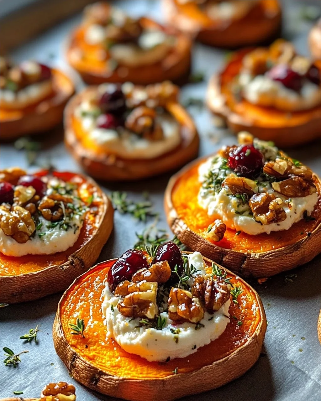 Unwiderstehliche Geröstete Süßkartoffel-Scheiben mit Ricotta und Walnüssen