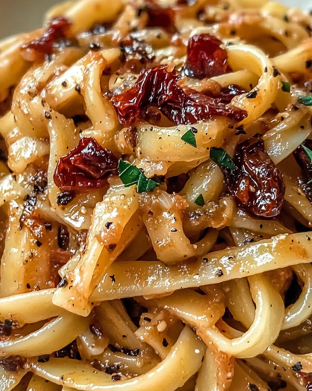 Veganisierte karamellisierte Zwiebel Pasta für Genießer