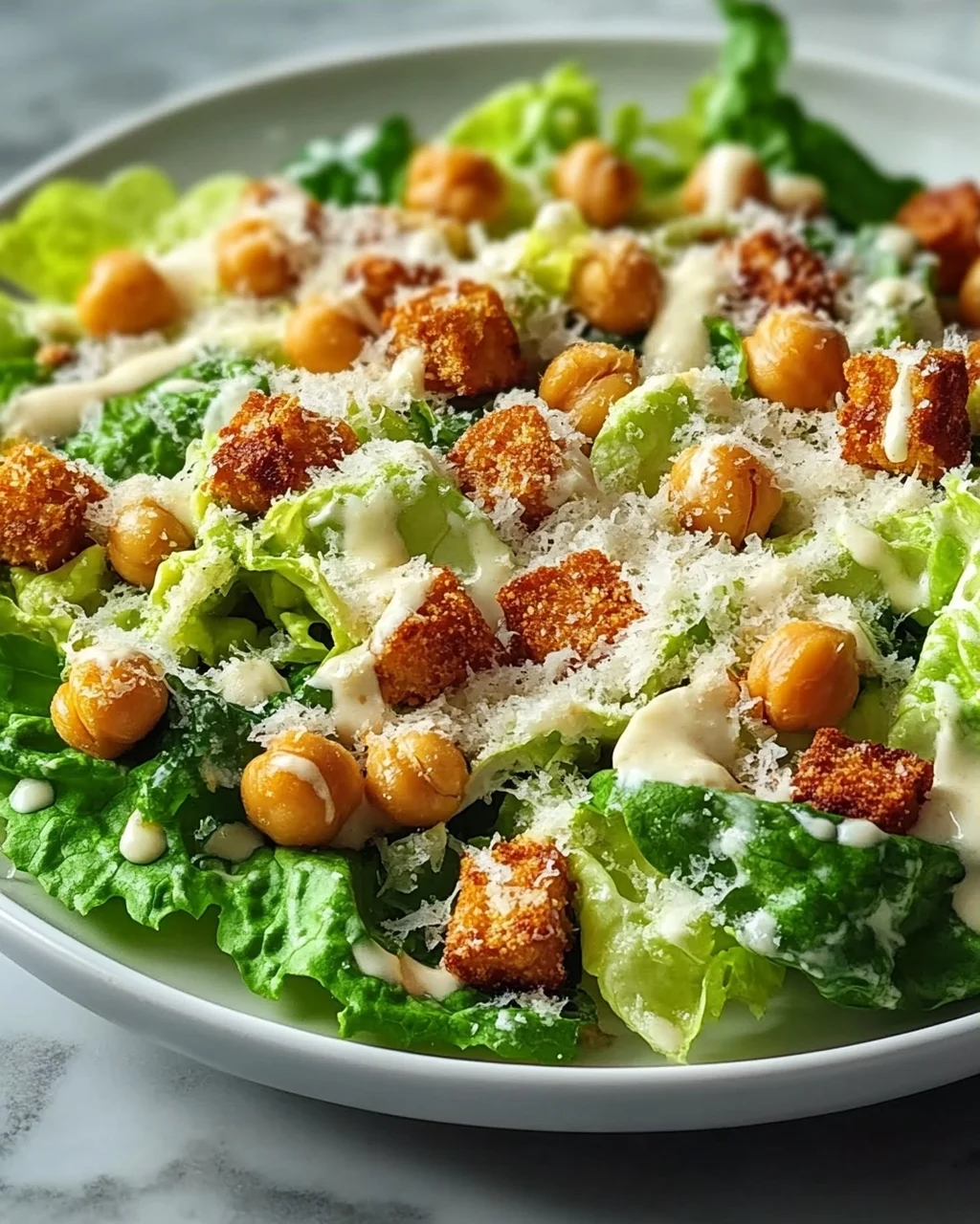 Vegetarischer Caesar Salat mit Kichererbsen-Croutons Rezept