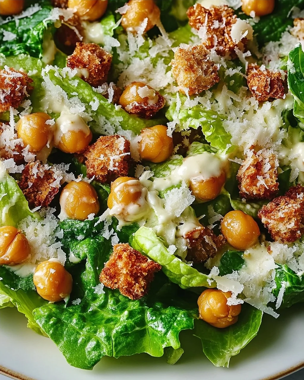 Vegetarischer Caesar Salat mit Kichererbsen-Croutons Rezept